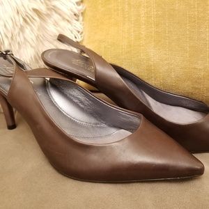 RARE-Kenneth Cole 925 Brown Leather Sling Pumps